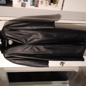 Black Leather Hooded Coat